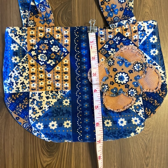 Patchwork Quilted Blue & Tan Small Shoulder Bag - Picture 8 of 9